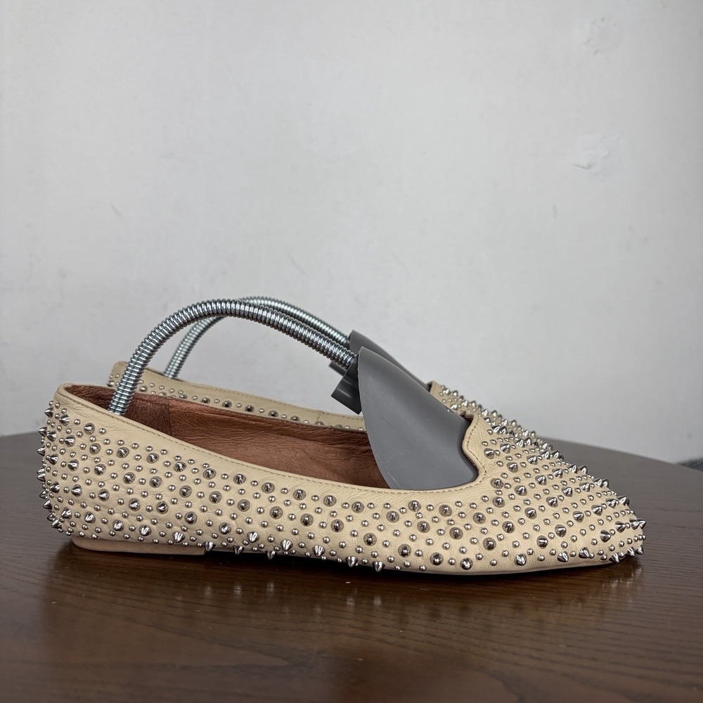 Jeffrey Campbell Martini Loafer Shoes Women's 7.5 Nude Studded Spiked Flats - Picture 4 of 16